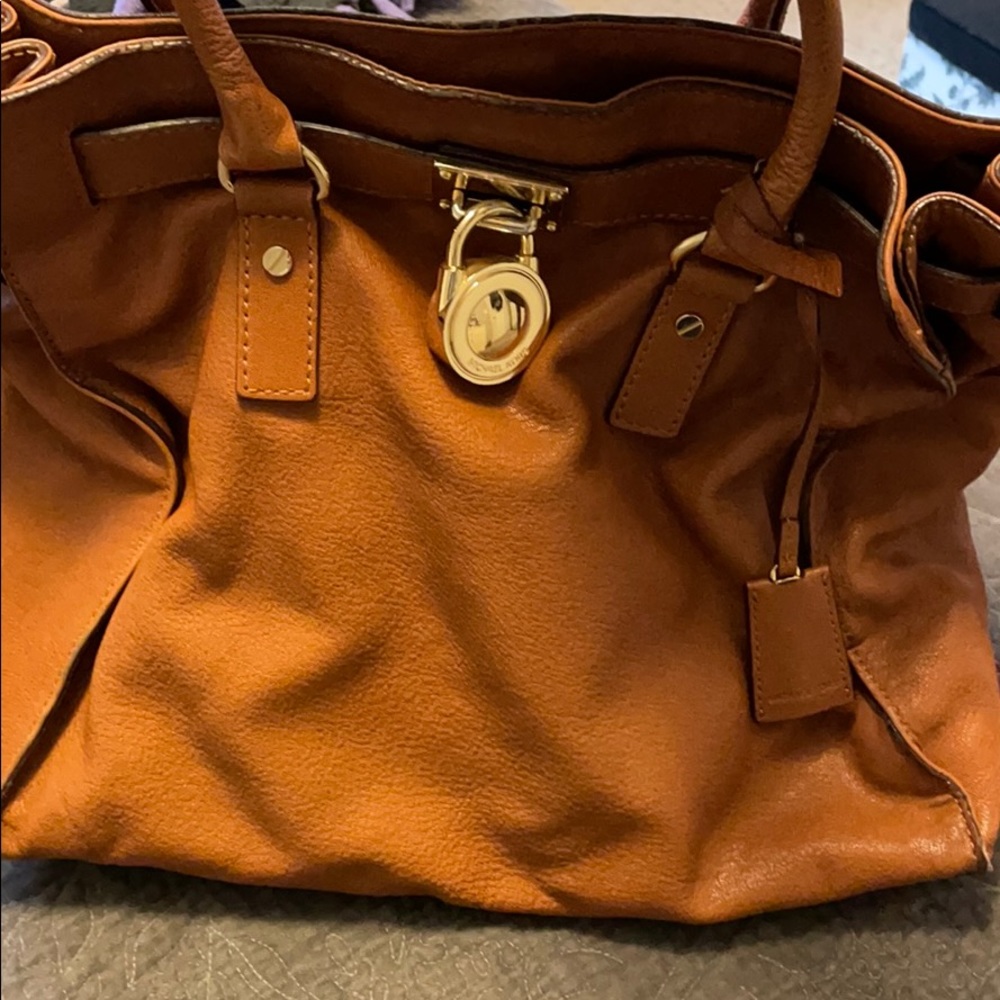 Michael Kors Cognac Brown Leather Tote with Gold Hardware